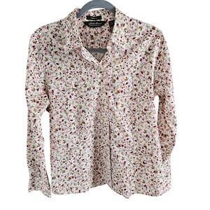 Eddie Bauer Woman SZ L Stretch Wrinkle Resistant Button Up Blouse Floral Cottage